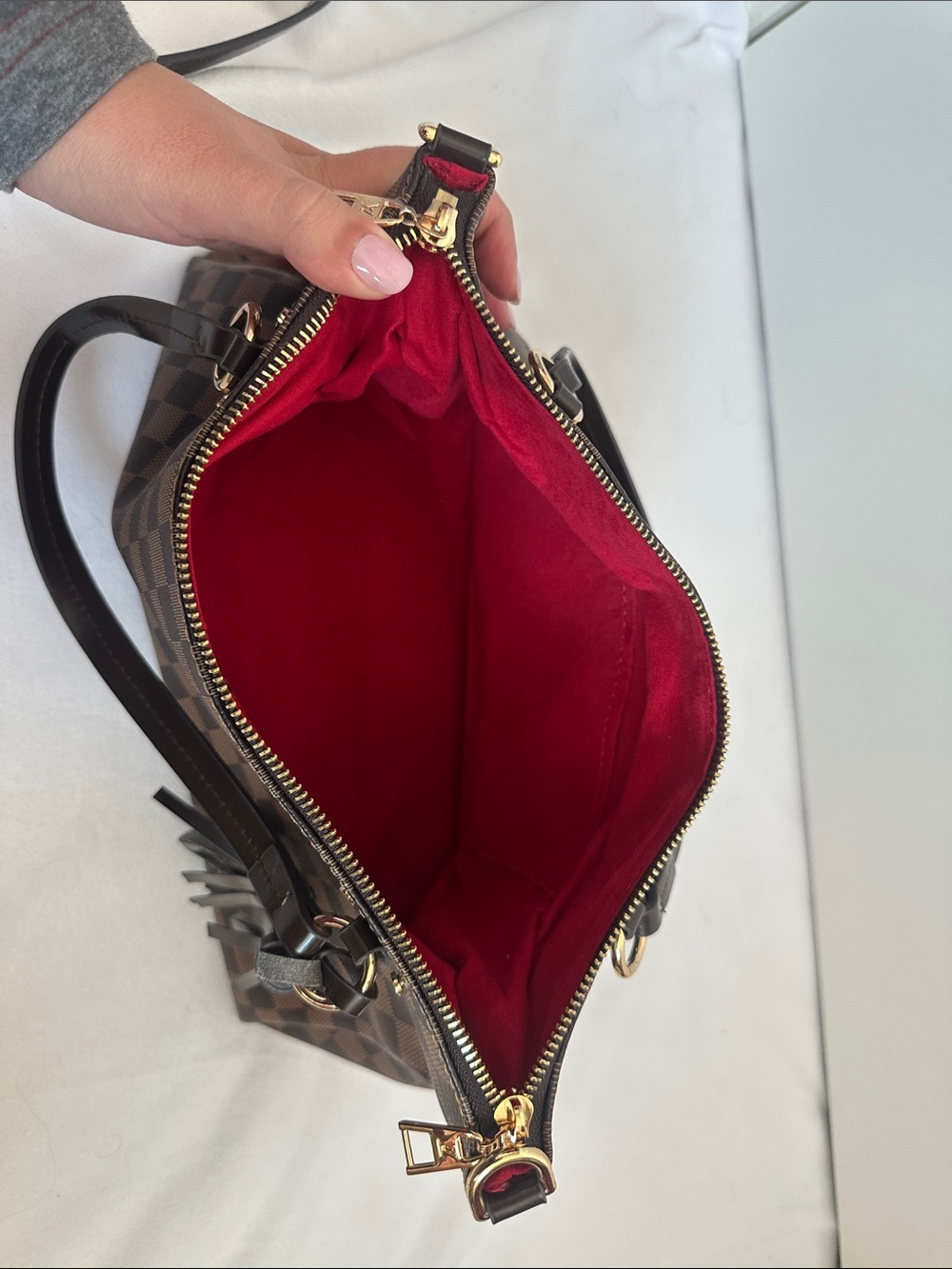 INSPIRED LV Checkered Brown Shoulder Bag with Tassel Accent - Picture 5 of 9